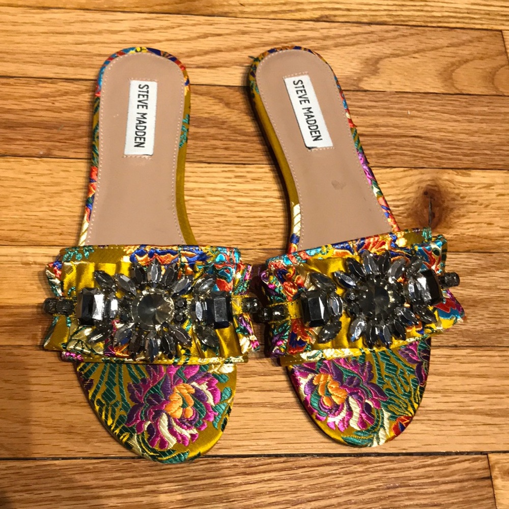 Steve Madden Pomona Jewel Embellish Flats Rhinestone Crystal vibrant slides 8